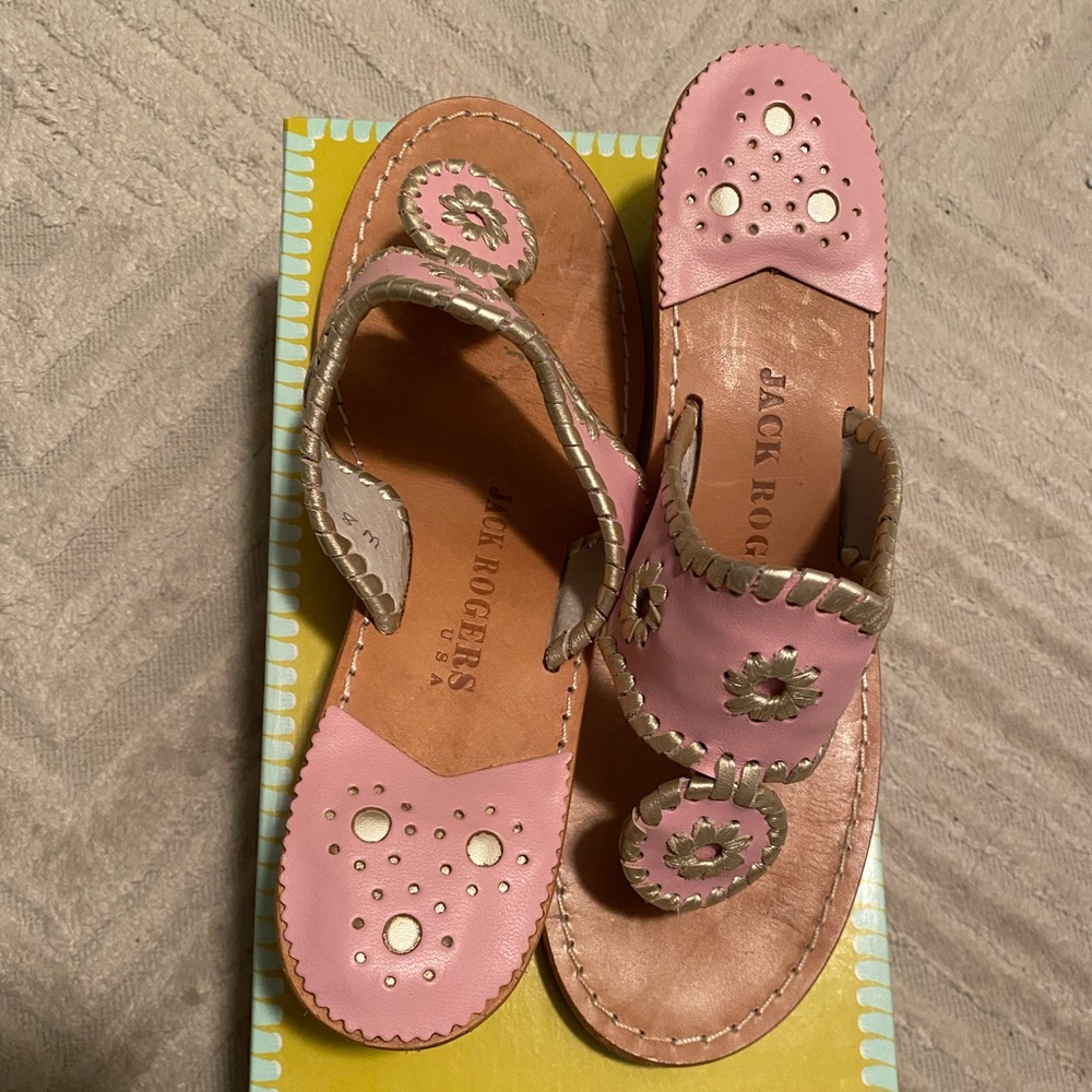 Jack Rogers pink platinum wedge, size 8M